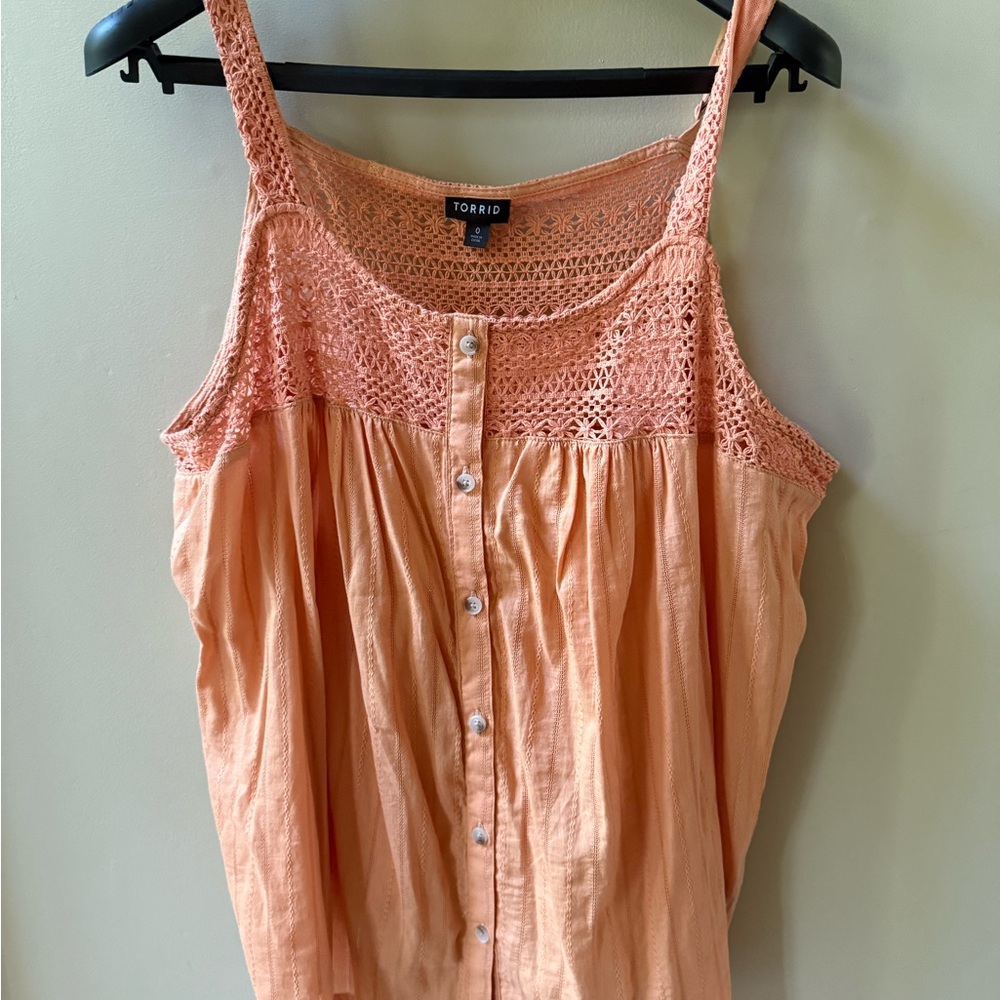 Torrid Size 0 (14/16)Orange Smocked Buttoned Tank Top